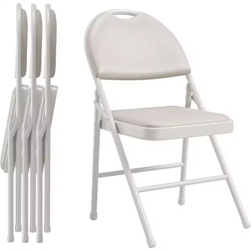 Lot de 4 chaises pliantes rembourrées en tissu lin avec cadre et dossier en métal