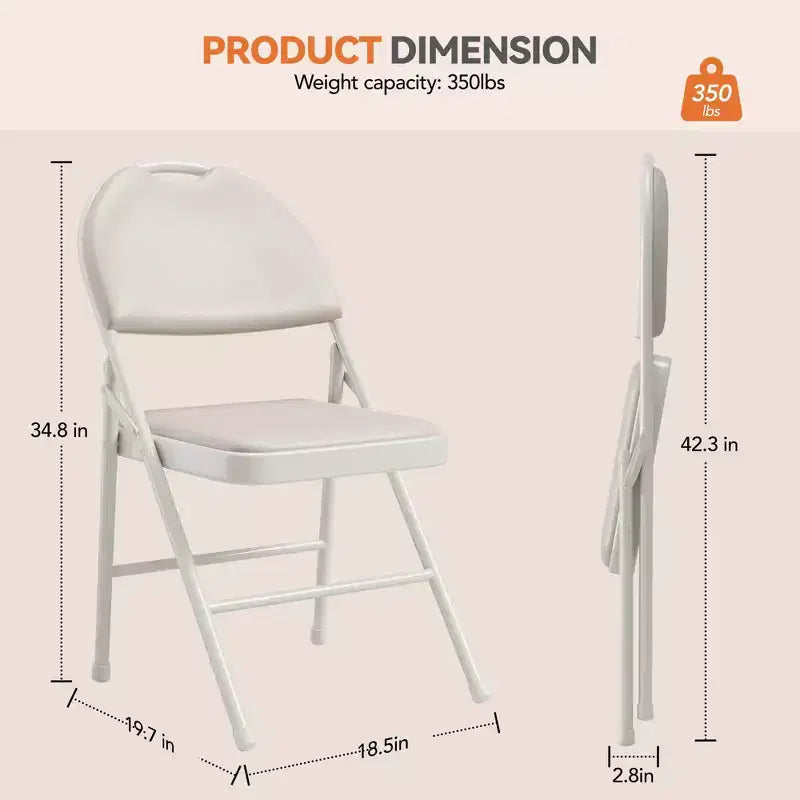 Lot de 4 chaises pliantes rembourrées en tissu lin avec cadre et dossier en métal
