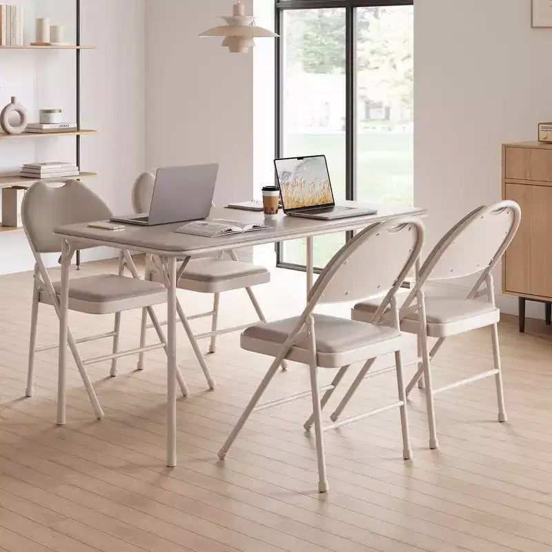 Lot de 4 chaises pliantes rembourrées en tissu lin avec cadre et dossier en métal