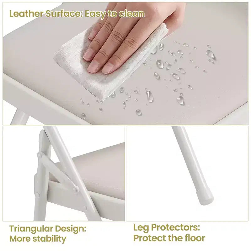 Lot de 4 chaises pliantes rembourrées en tissu lin avec cadre et dossier en métal