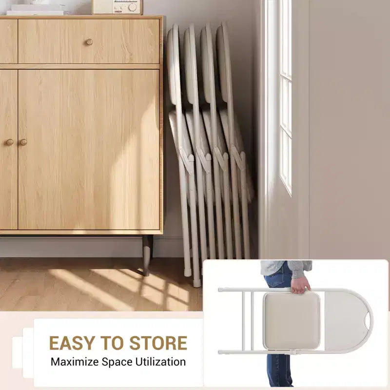 Lot de 4 chaises pliantes rembourrées en tissu lin avec cadre et dossier en métal