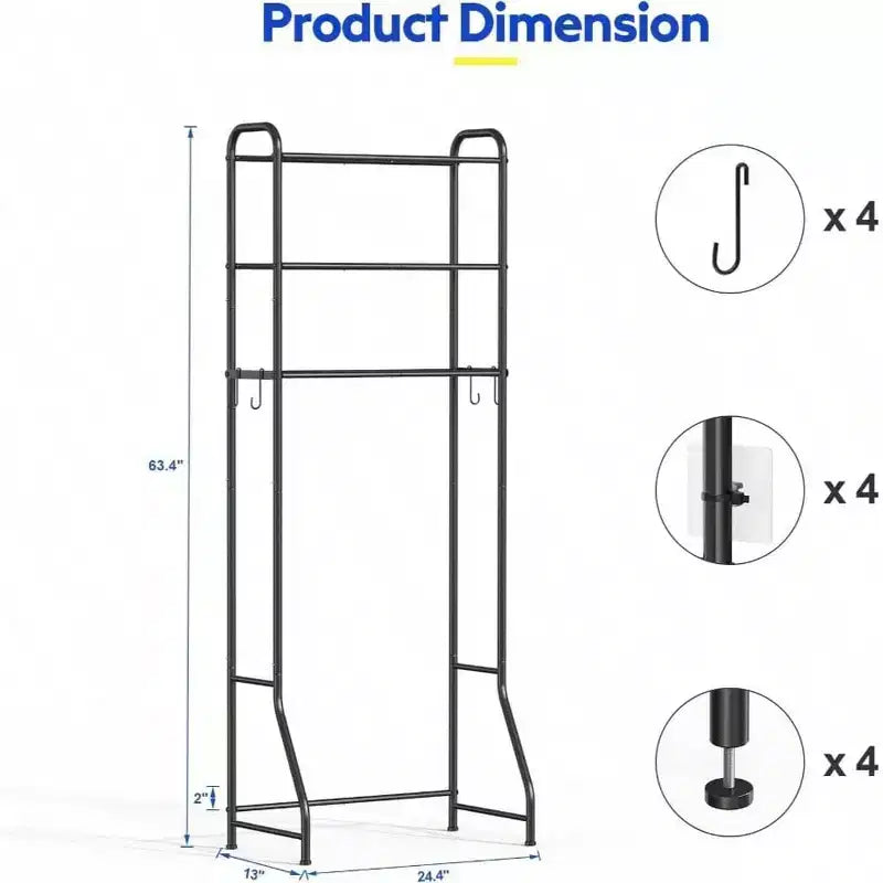 Étagère de rangement 3 niveaux au-dessus des toilettes Meuble de salle de bain Organisateur Étagères Armoire Noir Autoportant Gain de place
