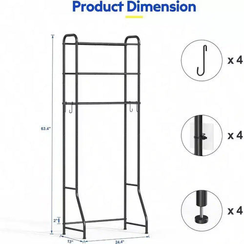 Étagère de rangement 3 niveaux au-dessus des toilettes Meuble de salle de bain Organisateur Étagères Armoire Noir Autoportant Gain de place