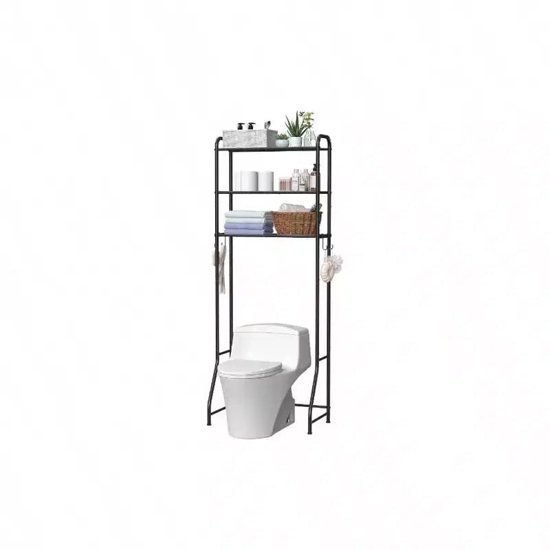 Étagère de rangement 3 niveaux au-dessus des toilettes Meuble de salle de bain Organisateur Étagères Armoire Noir Autoportant Gain de place