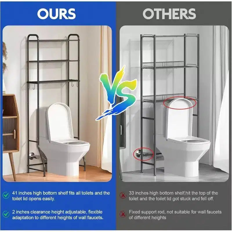 Étagère de rangement 3 niveaux au-dessus des toilettes Meuble de salle de bain Organisateur Étagères Armoire Noir Autoportant Gain de place