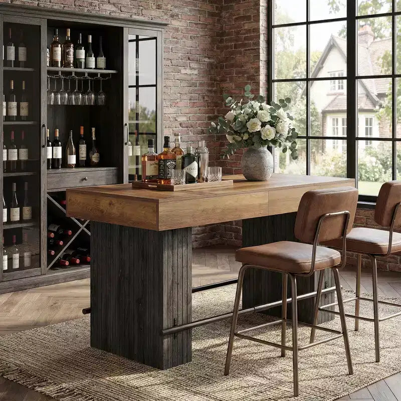 Table de bar industrielle hauteur comptoir 62" - Plateau en MDF et base à lattes gris foncé