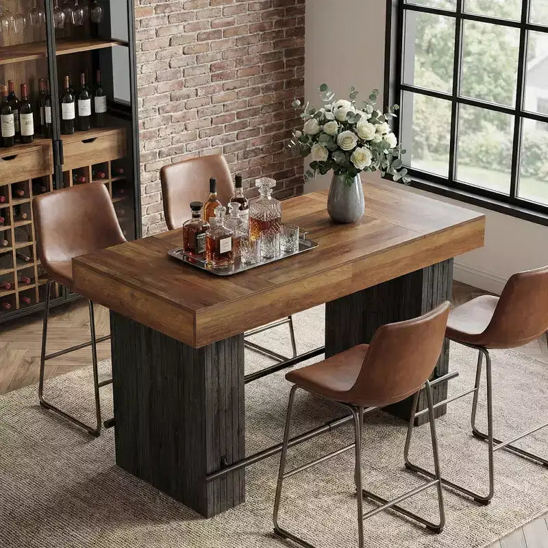 Table de bar industrielle hauteur comptoir 62" - Plateau en MDF et base à lattes gris foncé