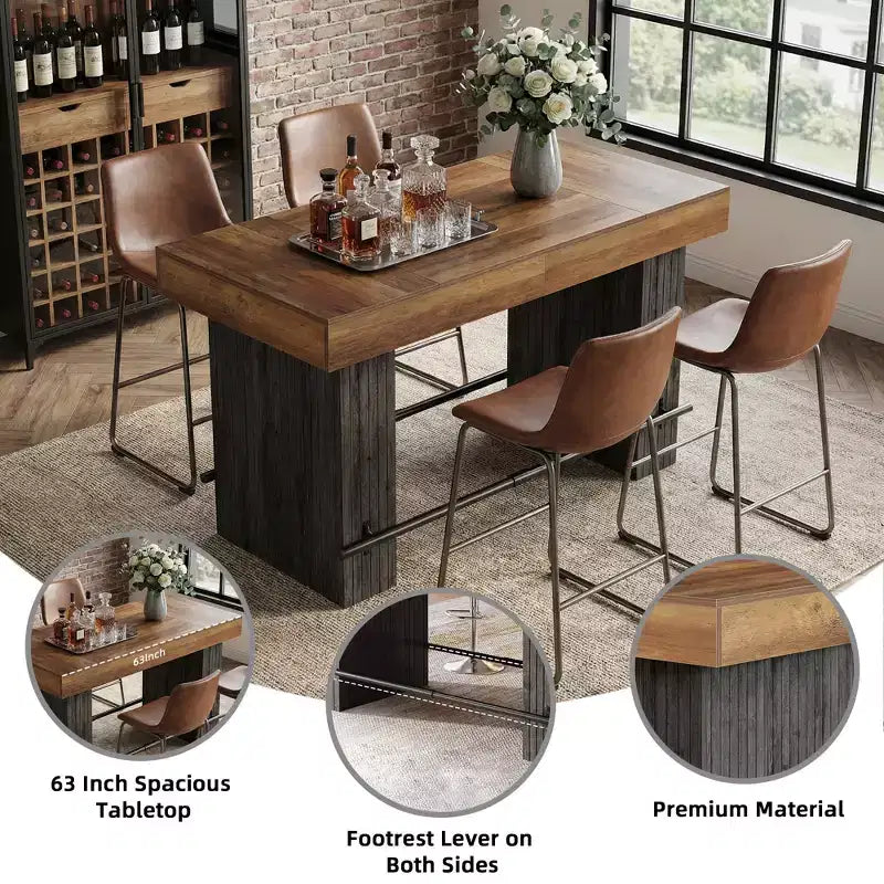 Table de bar industrielle hauteur comptoir 62" - Plateau en MDF et base à lattes gris foncé