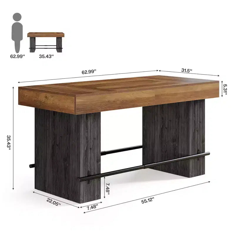 Table de bar industrielle hauteur comptoir 62" - Plateau en MDF et base à lattes gris foncé
