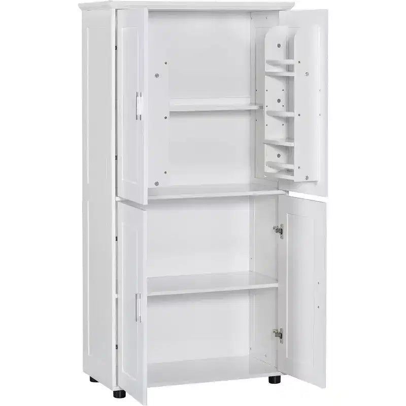Meuble de rangement de salle de bain haut et large, autoportant avec 4 portes, étagères réglables, meuble de rangement de salle de bain blanc