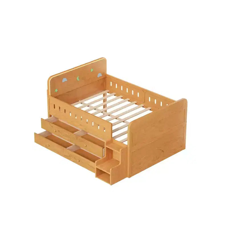 Cadre de lit double en bois massif avec éclairage LED et 4 tiroirs de rangement