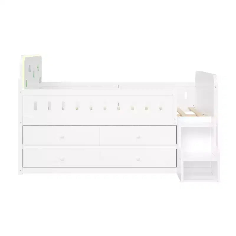 Cadre de lit double en bois massif avec éclairage LED et 4 tiroirs de rangement