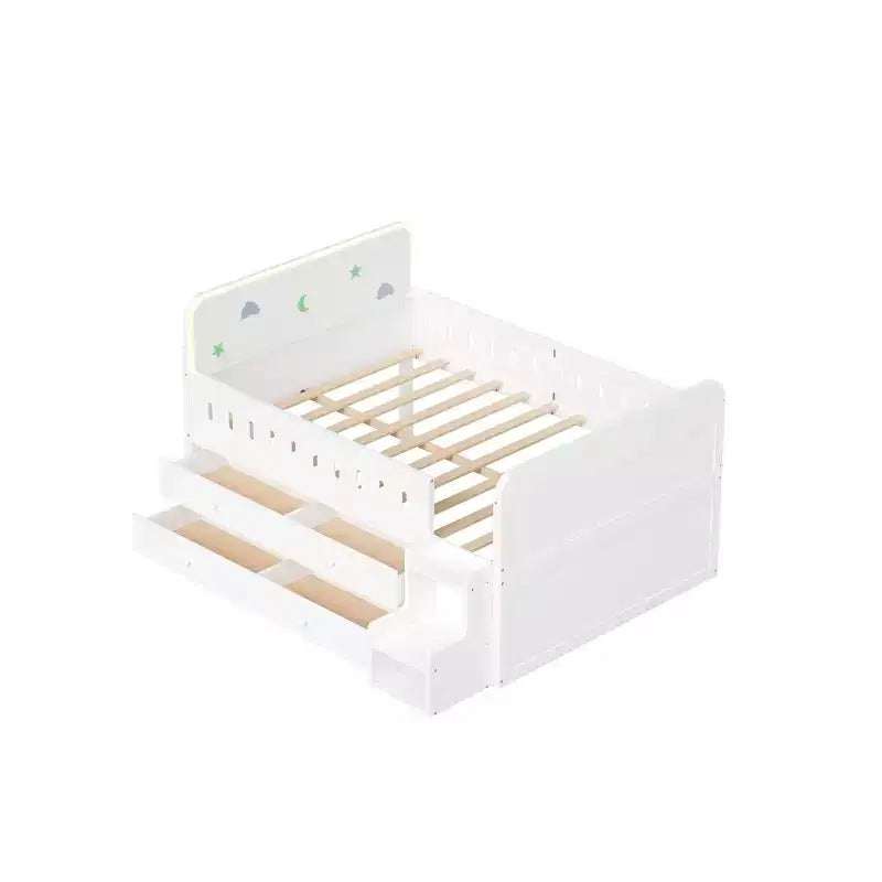 Cadre de lit double en bois massif avec éclairage LED et 4 tiroirs de rangement