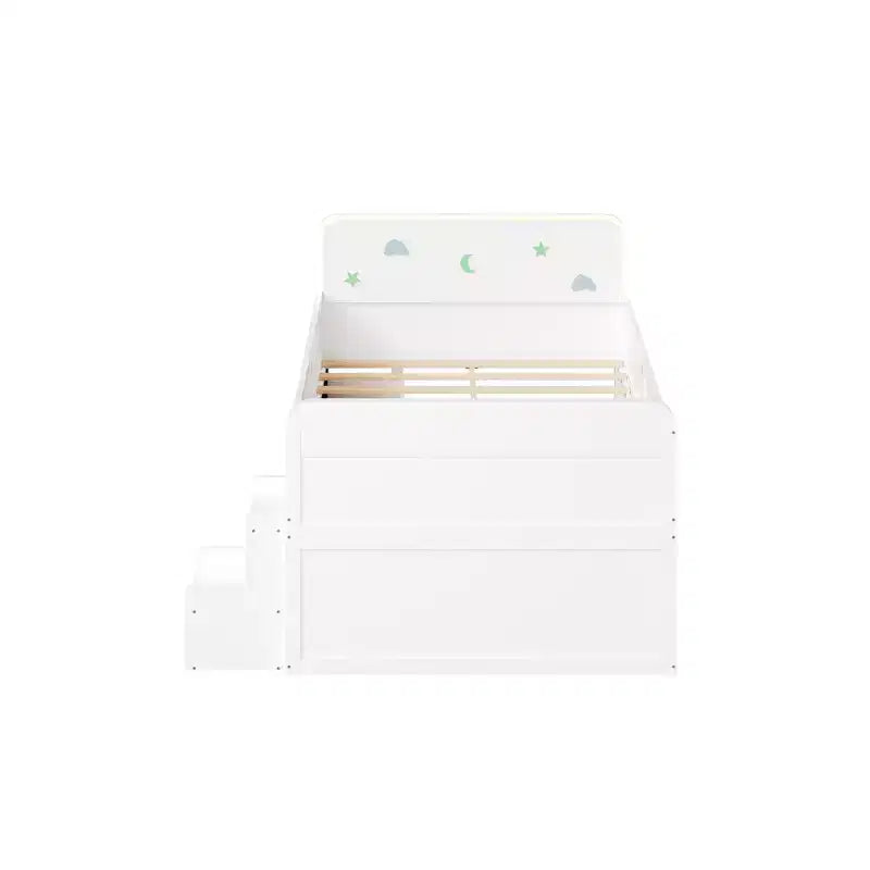 Cadre de lit double en bois massif avec éclairage LED et 4 tiroirs de rangement