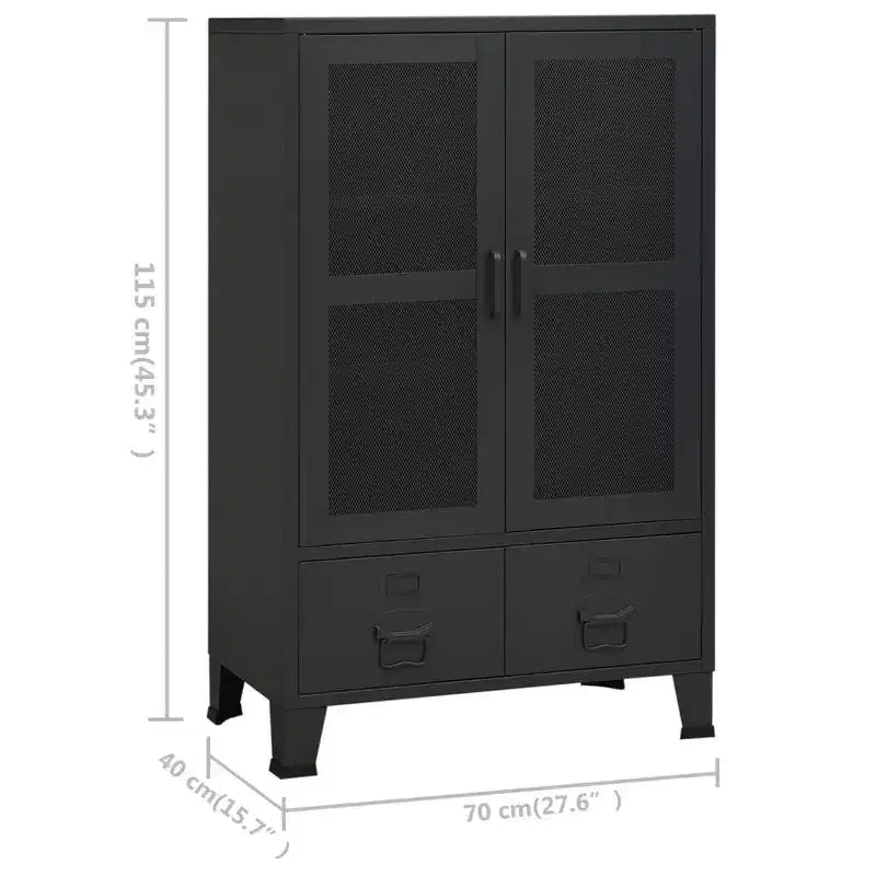 Armoire de rangement industrielle en métal avec portes grillagées et 2 tiroirs bas