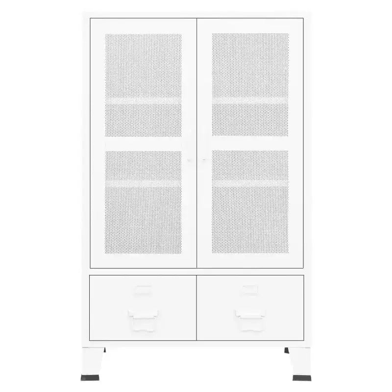 Armoire de rangement industrielle en métal avec portes grillagées et 2 tiroirs bas