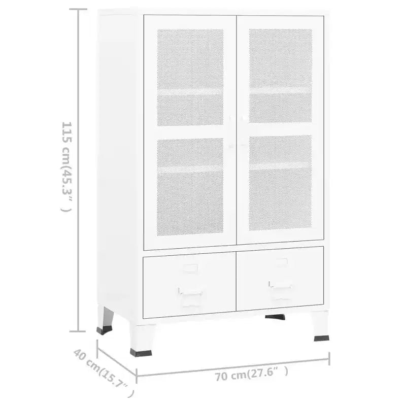 Armoire de rangement industrielle en métal avec portes grillagées et 2 tiroirs bas