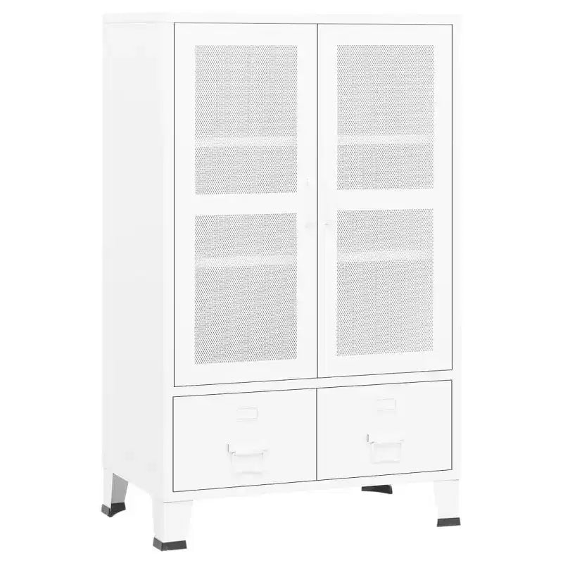 Armoire de rangement industrielle en métal avec portes grillagées et 2 tiroirs bas