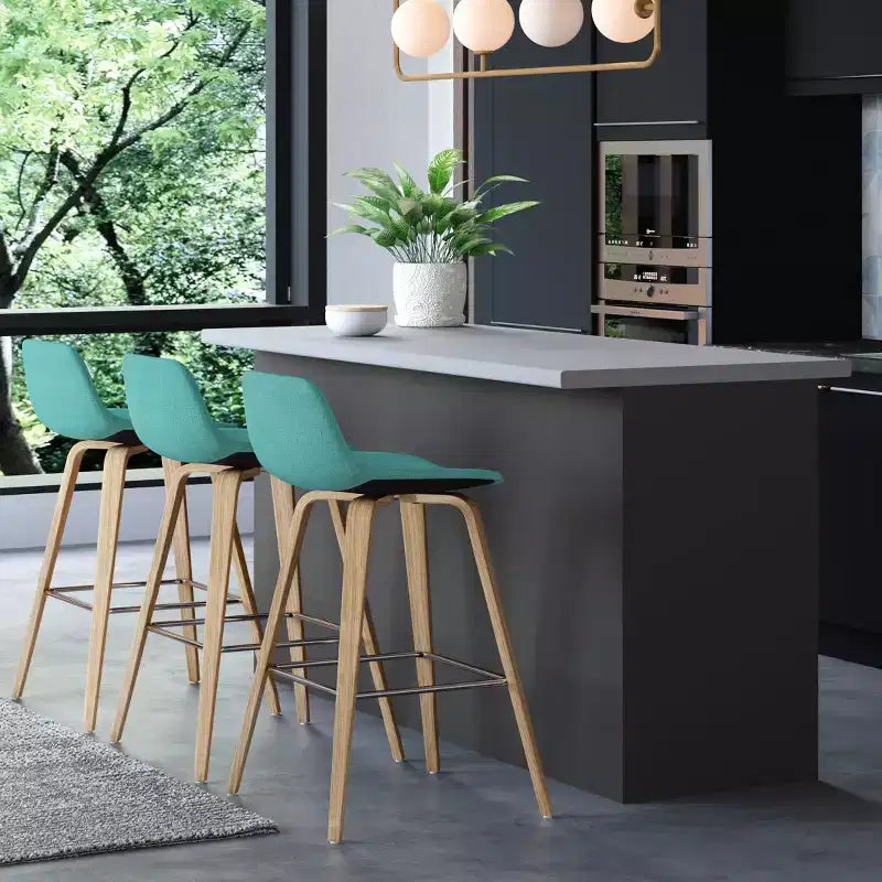 Lot de 2 tabourets de comptoir en bois courbé avec structure en bois courbé et assise en similicuir