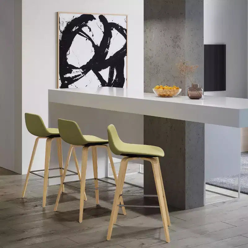 Lot de 2 tabourets de comptoir en bois courbé avec structure en bois courbé et assise en similicuir