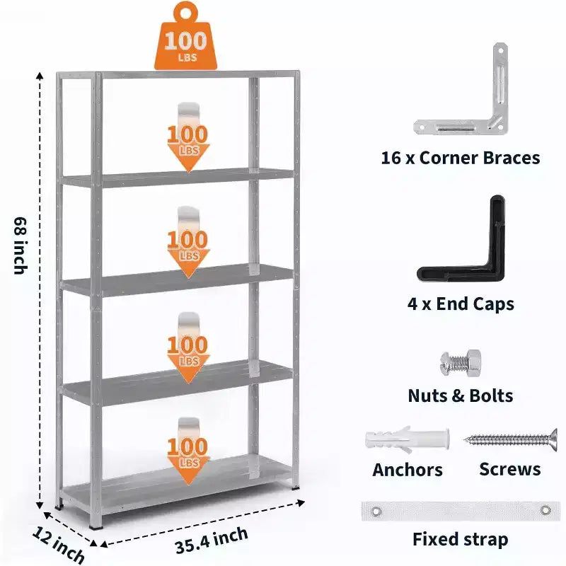 Étagère de Rangement COZONY 5 Niveaux en Acier Robuste, Capacité de 227 kg, Étagères Réglables pour Garage, Cuisine, Cellier, Salon
