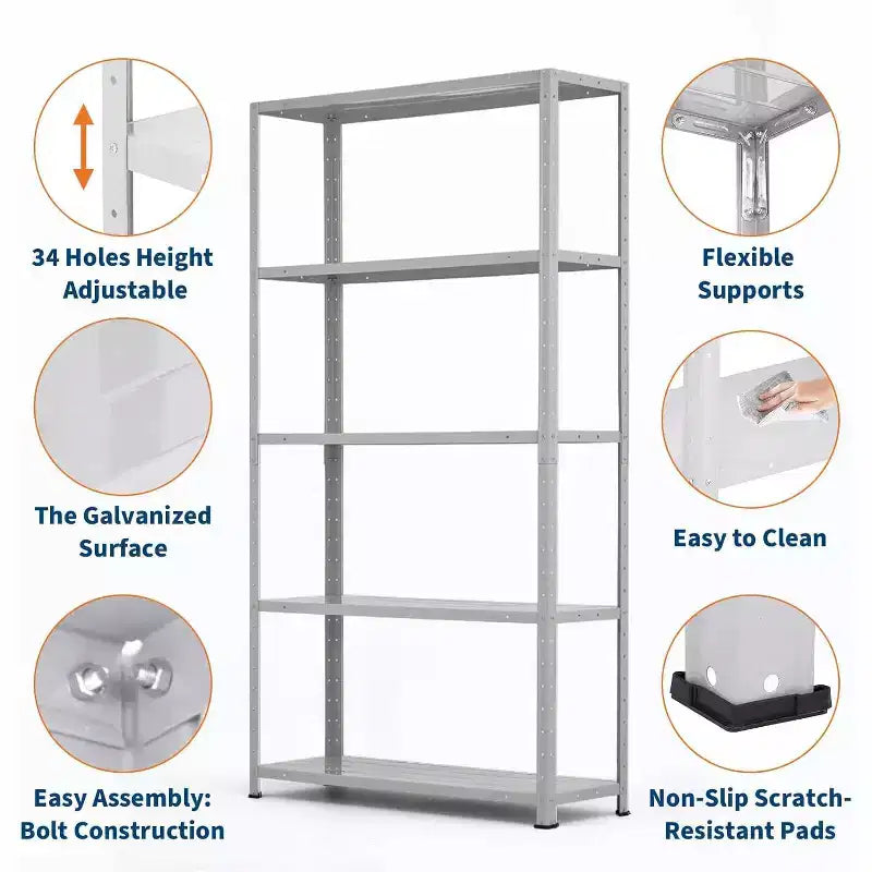 Étagère de Rangement COZONY 5 Niveaux en Acier Robuste, Capacité de 227 kg, Étagères Réglables pour Garage, Cuisine, Cellier, Salon
