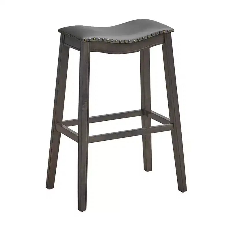 Lot de 4 tabourets de bar à siège en forme de selle avec pieds en hévéa et assise en cuir PVC - 74 cm