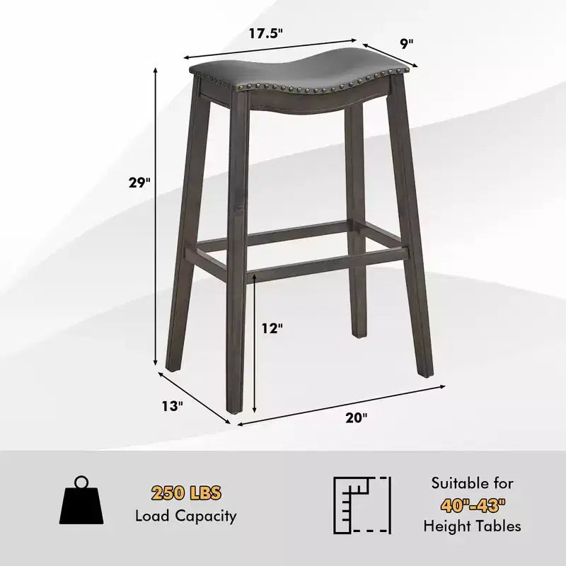 Lot de 4 tabourets de bar à siège en forme de selle avec pieds en hévéa et assise en cuir PVC - 74 cm