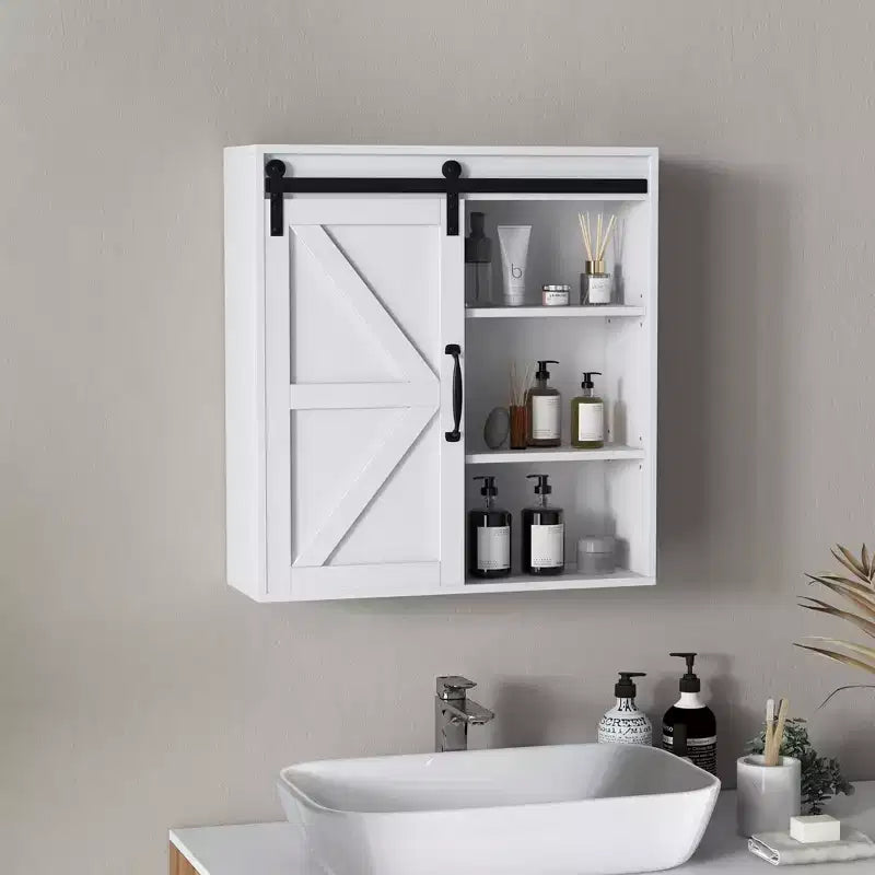 Armoire de toilette murale avec porte coulissante et étagère réglable
