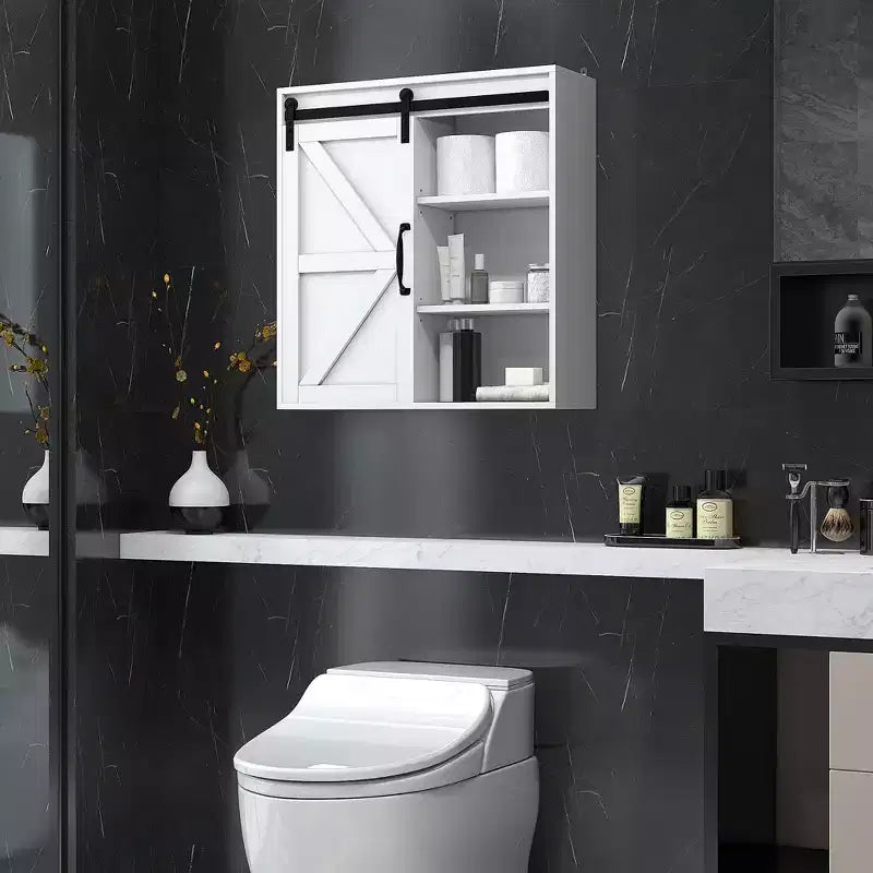 Armoire de toilette murale avec porte coulissante et étagère réglable