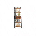 5 Tier Ladder Shelf Tall Narrow Bookshelf with Drawer Industrial Open Display Shelves Organizer Rustic Brown Bathroom