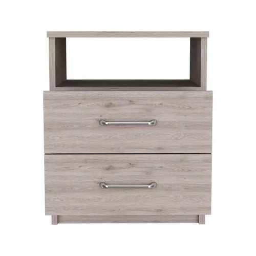 HomeRoots 20 Gray Two Drawer Faux Wood Nightstand