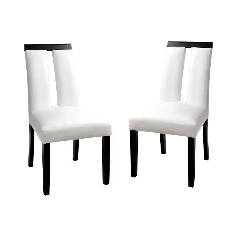 Lot de 2 chaises de salle à manger à dossier haut en similicuir blanc avec dossier ajouré
