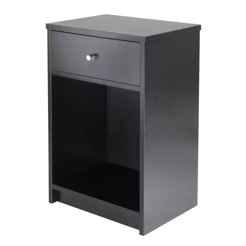Squamish Nightstand with 1 Drawer - Black - Winsome: Wood Composite Bedside Table, Lacquered Finish, Shelf Storage
