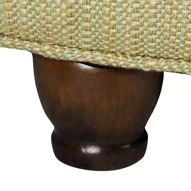 Ottoman de rangement touffeté en tweed crème et taupe avec pieds en bois et couvercle amovible