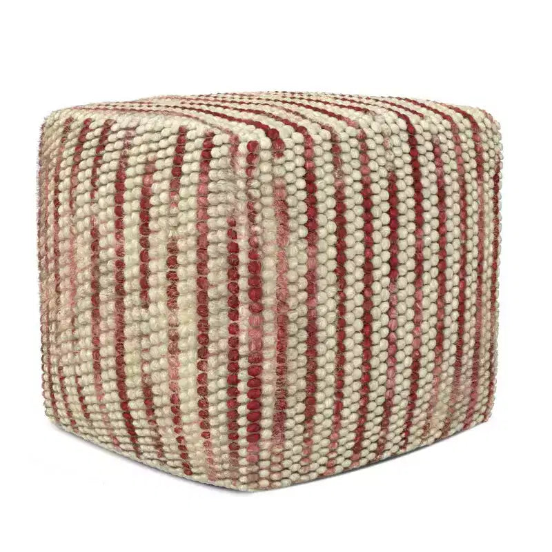 Pouf Cube en Laine Tissée Fait Main Marron - Repose-Pieds Carré Rembourré