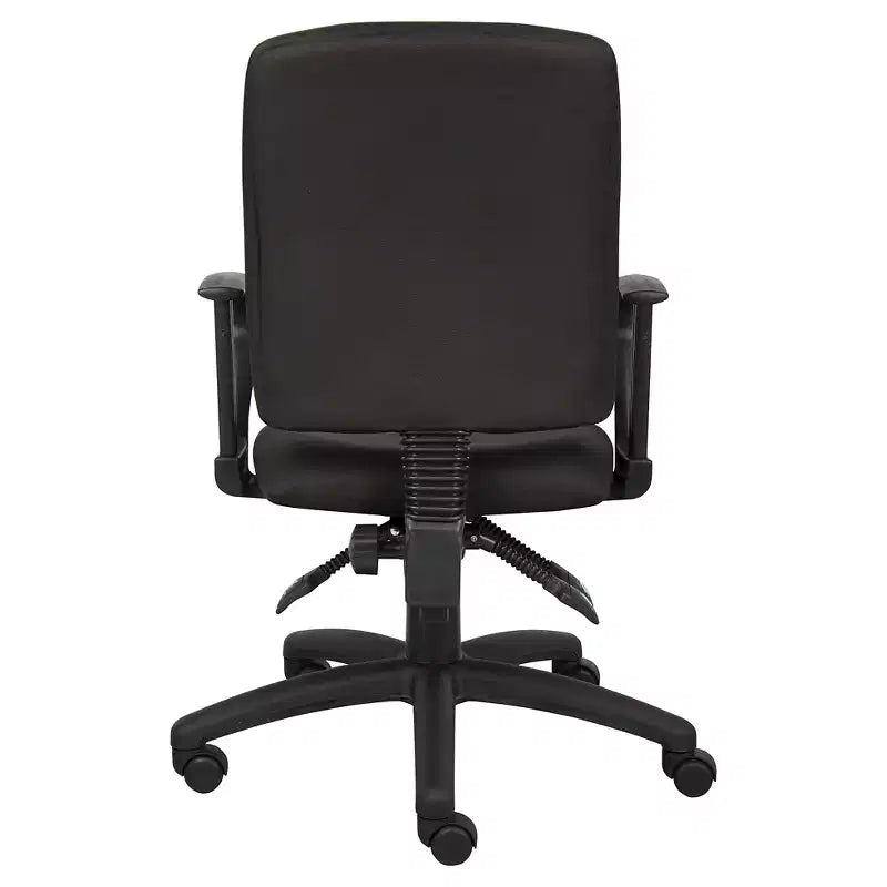 Chaise de bureau en tissu noir avec accoudoirs boucles et base pivotante réglable en nylon