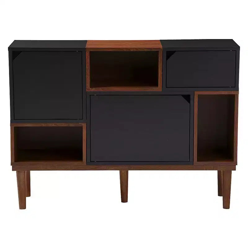 Bahut de rangement en bois Mid-Century Modern - Chêne et Espresso