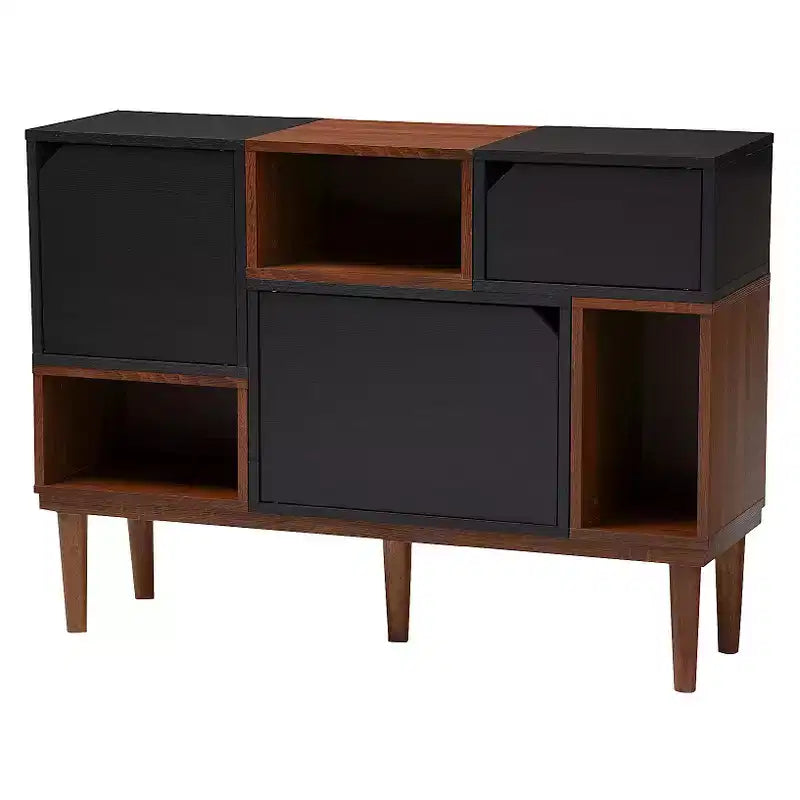Bahut de rangement en bois Mid-Century Modern - Chêne et Espresso