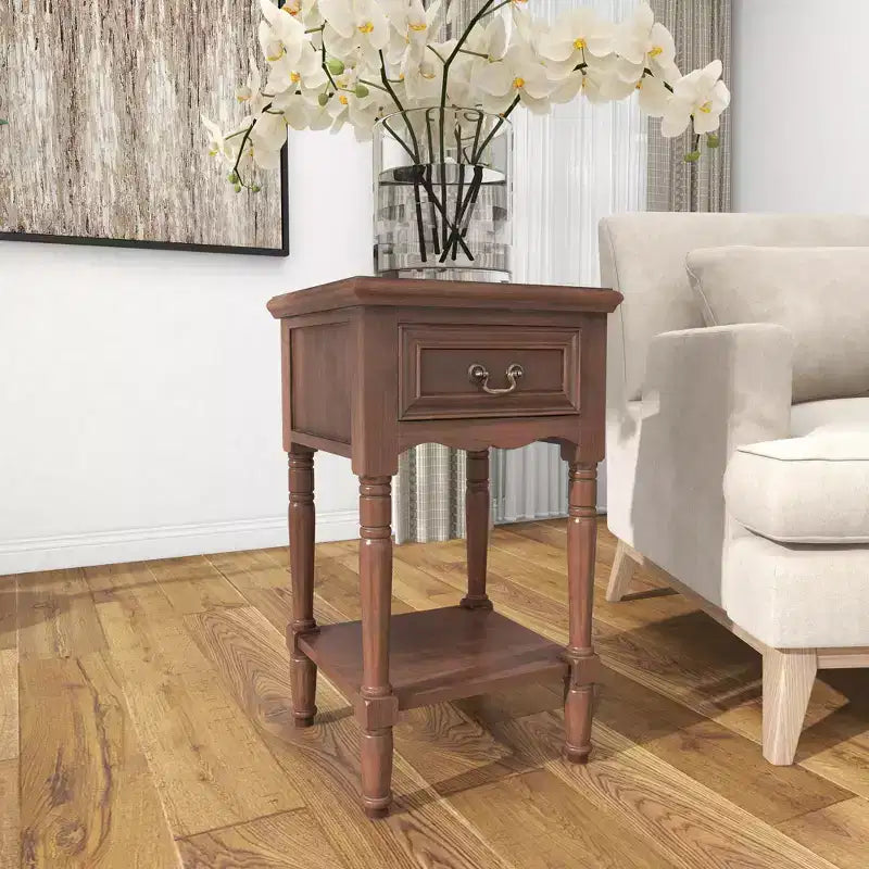 Table d'appoint biseautée Chestnut Square avec tiroir de rangement - Pin et MDF