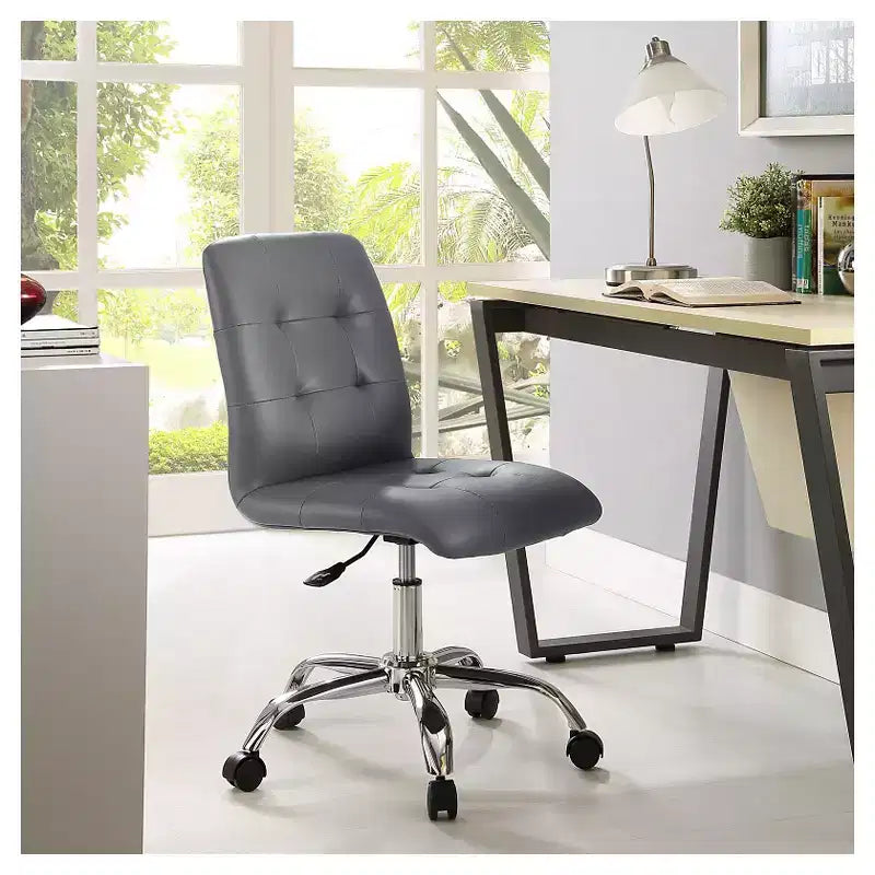 Chaise de bureau sans accoudoirs à dossier mi-hauteur - Similicuir rembourré avec base chromée