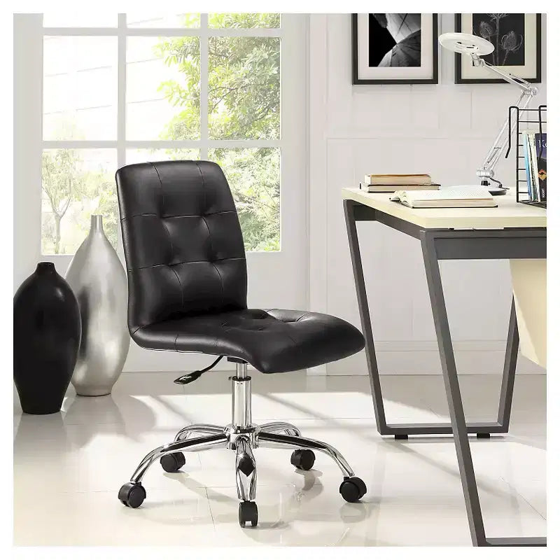 Chaise de bureau sans accoudoirs à dossier mi-hauteur - Similicuir rembourré avec base chromée