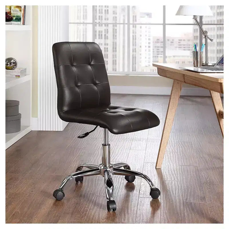 Chaise de bureau sans accoudoirs à dossier mi-hauteur - Similicuir rembourré avec base chromée