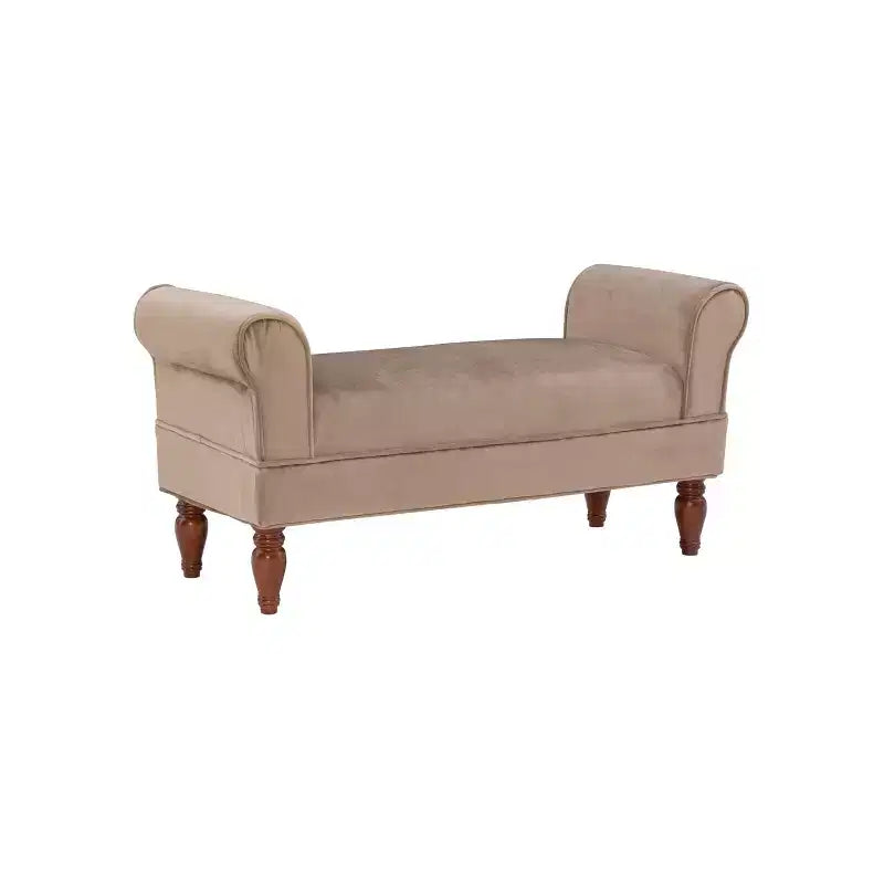 Banc capitonné en velours avec accoudoirs roulés