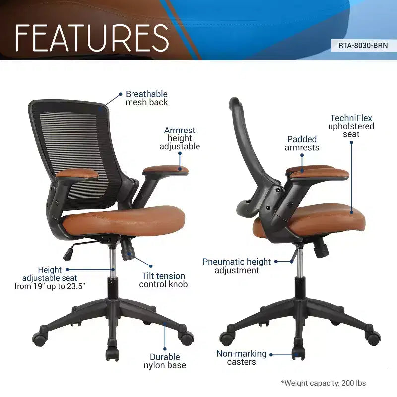 Chaise de bureau mi-dossier en maille et polyester avec accoudoirs réglables en hauteur