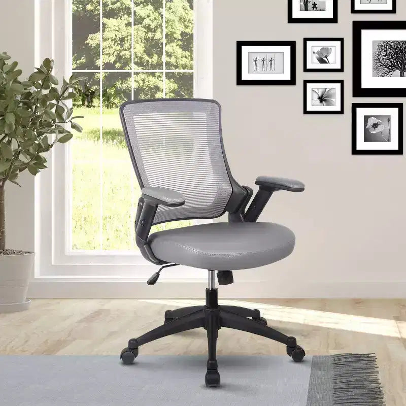 Chaise de bureau mi-dossier en maille et polyester avec accoudoirs réglables en hauteur