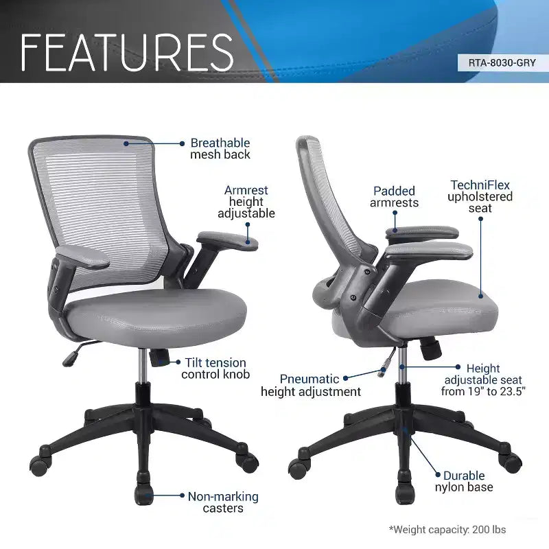 Chaise de bureau mi-dossier en maille et polyester avec accoudoirs réglables en hauteur