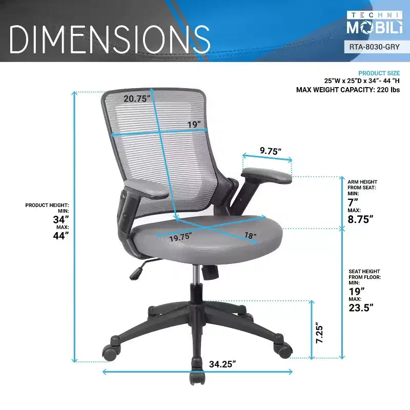 Chaise de bureau mi-dossier en maille et polyester avec accoudoirs réglables en hauteur