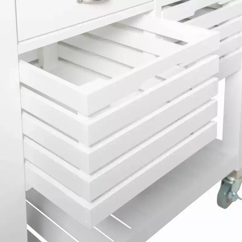 Desservante de cuisine en bois avec plateau en acier inoxydable, 2 tiroirs et étagère ouverte