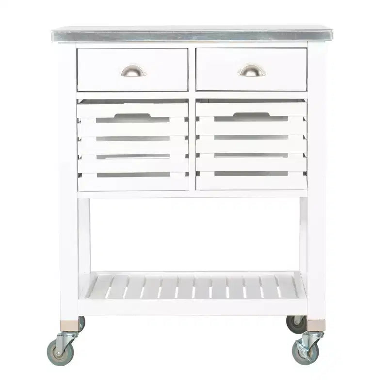 Desservante de cuisine en bois avec plateau en acier inoxydable, 2 tiroirs et étagère ouverte
